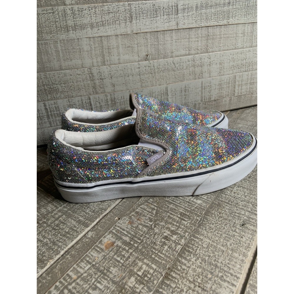 Vans Classic Slip-On Sequin Silver Iridescent Shoes Sneakers Women's 7.5 Men's 6